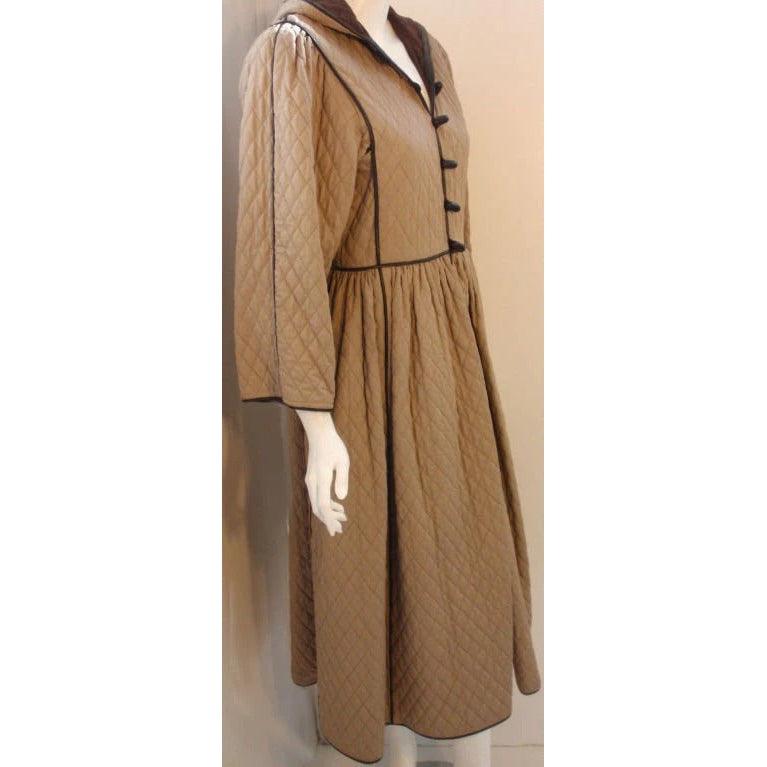 YVES SAINT LAURENT 1980s Khaki Quilted Toggle Coat Dress - theREMODA
