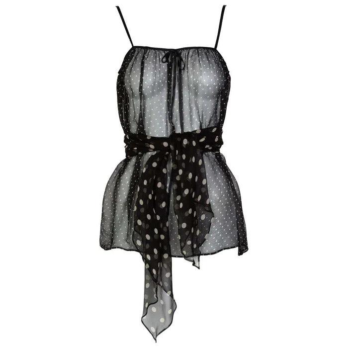 YVES SAINT LAURENT Black Chiffon Polka Dot Camisole Top Ysl, 1980s - theREMODA