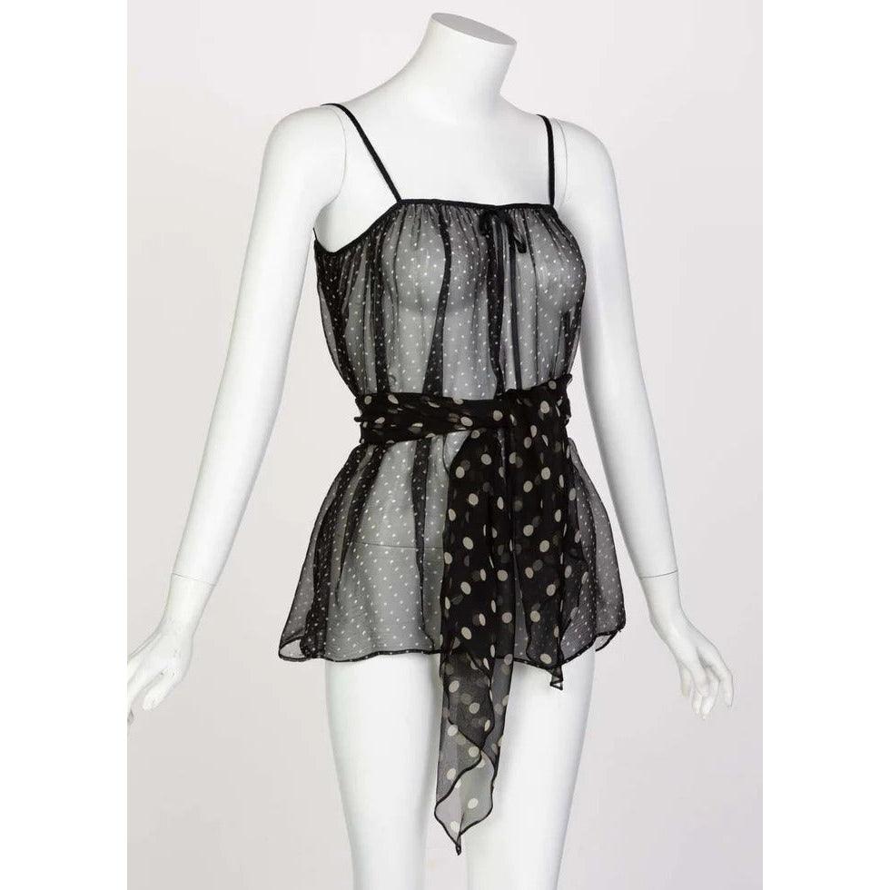 YVES SAINT LAURENT Black Chiffon Polka Dot Camisole Top Ysl, 1980s - theREMODA