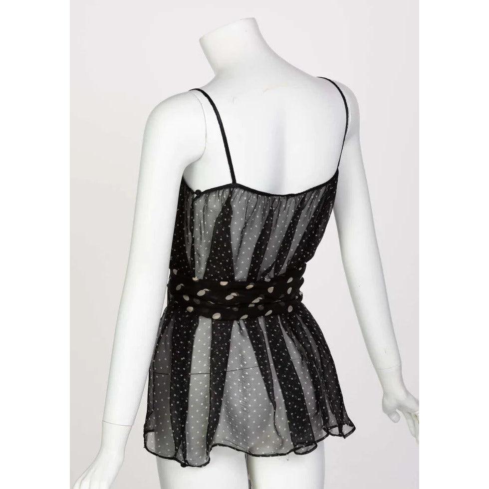 YVES SAINT LAURENT Black Chiffon Polka Dot Camisole Top Ysl, 1980s - theREMODA