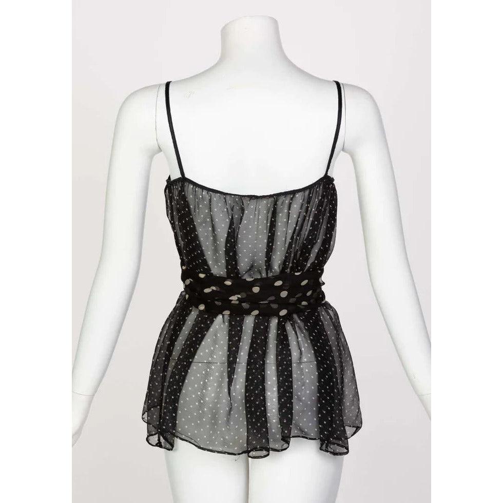 YVES SAINT LAURENT Black Chiffon Polka Dot Camisole Top Ysl, 1980s - theREMODA