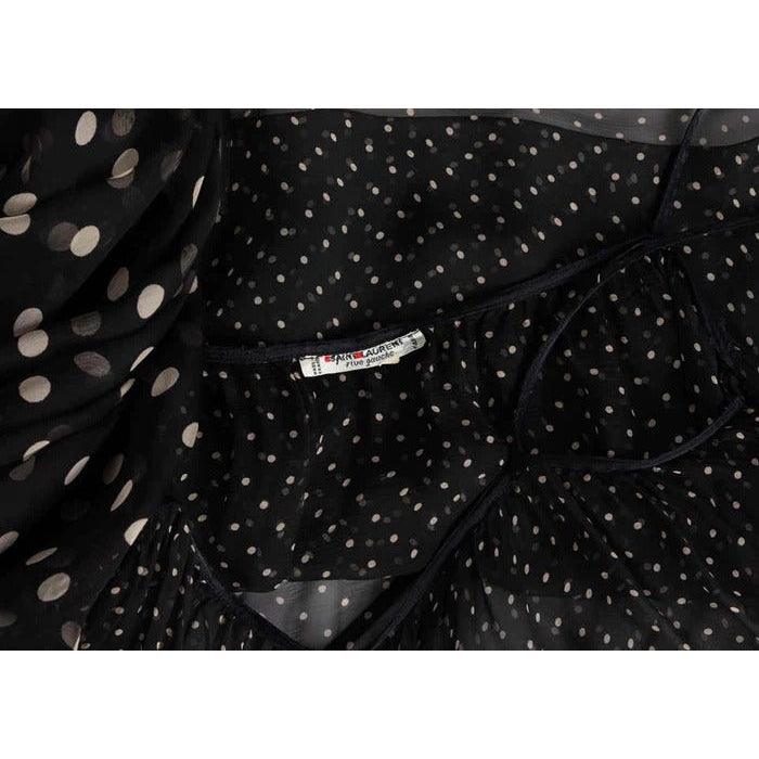 YVES SAINT LAURENT Black Chiffon Polka Dot Camisole Top Ysl, 1980s - theREMODA