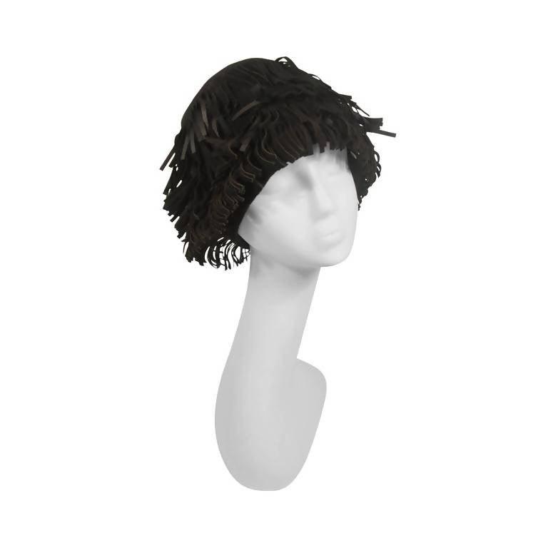 YVES SAINT LAURENT Black Suede Fringe Hat | Size 58 - theREMODA