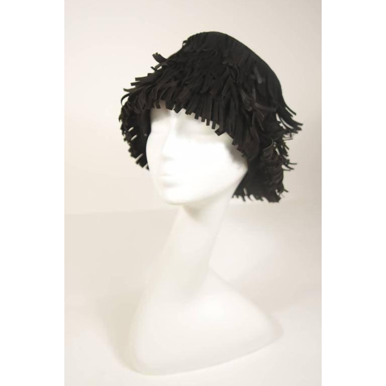 YVES SAINT LAURENT Black Suede Fringe Hat | Size 58 - theREMODA