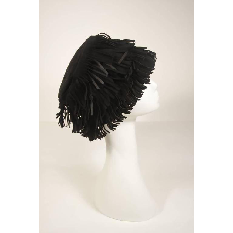 YVES SAINT LAURENT Black Suede Fringe Hat | Size 58 - theREMODA