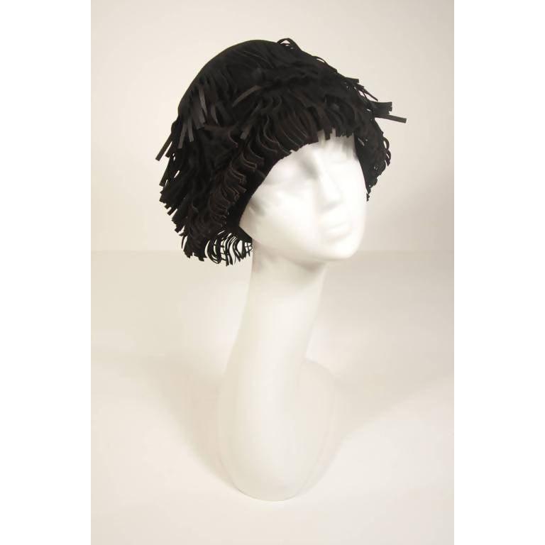 YVES SAINT LAURENT Black Suede Fringe Hat | Size 58 - theREMODA