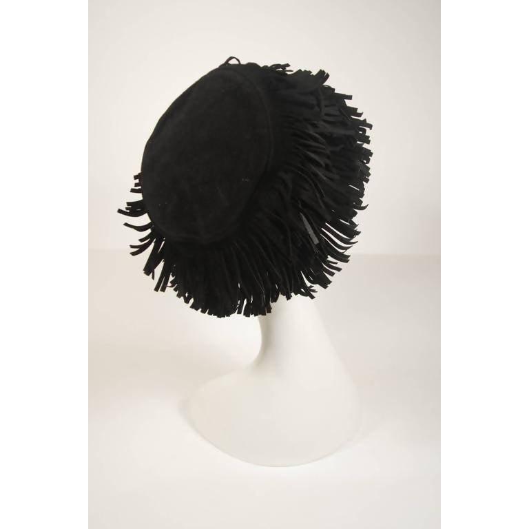 YVES SAINT LAURENT Black Suede Fringe Hat | Size 58 - theREMODA