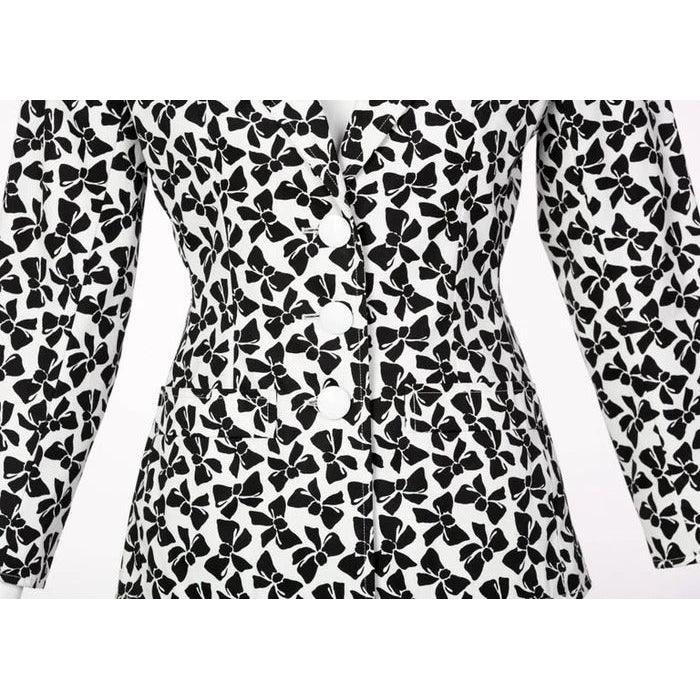 YVES SAINT LAURENT Cotton Black and White Bow Print Skirt Suit, 1980s - theREMODA