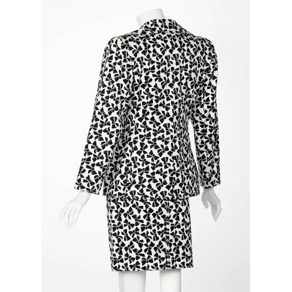 YVES SAINT LAURENT Cotton Black and White Bow Print Skirt Suit, 1980s - theREMODA