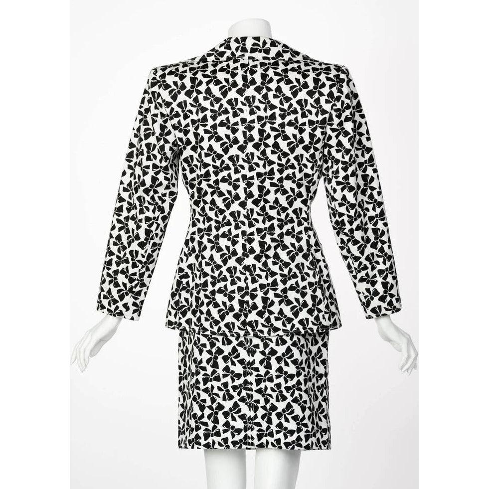 YVES SAINT LAURENT Cotton Black and White Bow Print Skirt Suit, 1980s - theREMODA