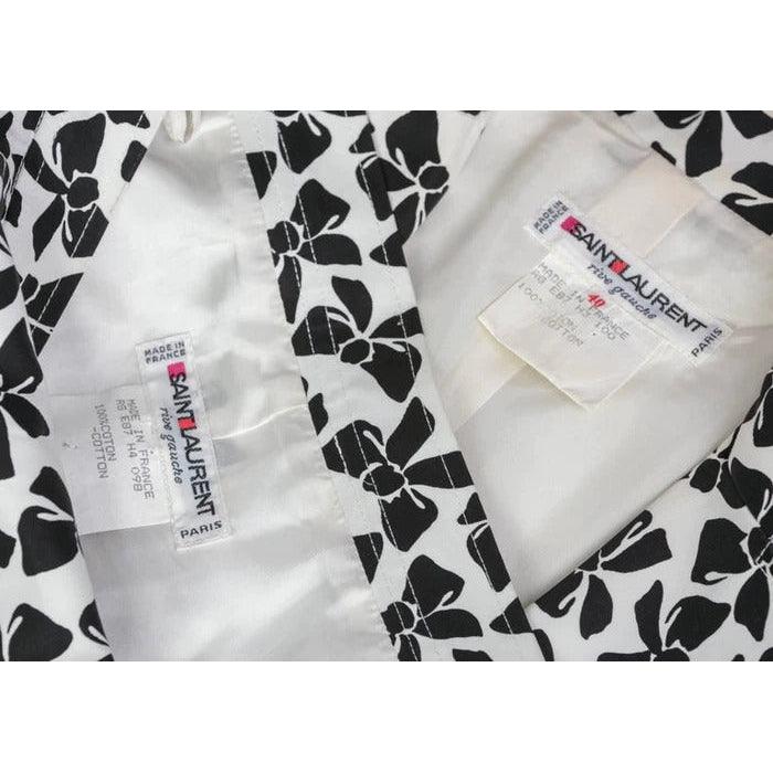 YVES SAINT LAURENT Cotton Black and White Bow Print Skirt Suit, 1980s - theREMODA