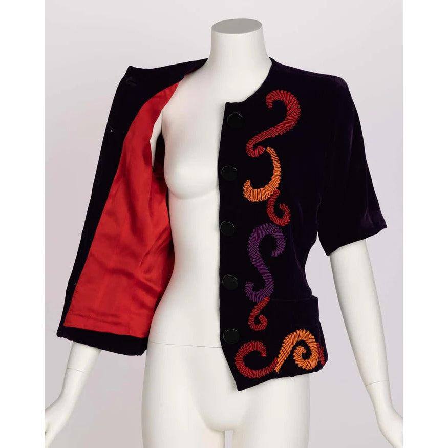 YVES SAINT LAURENT Runway Purple Velvet Embroidered Jacket - theREMODA