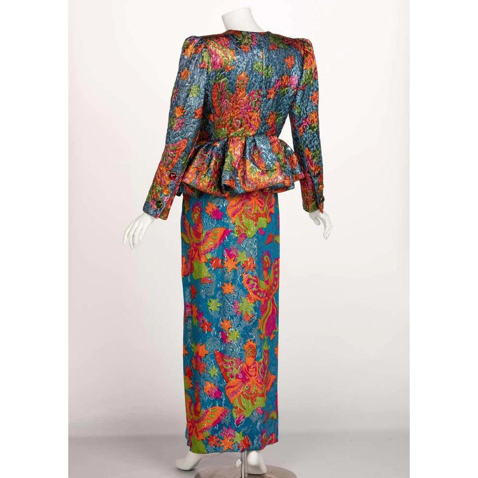 YVES SAINT LAURENT Silk Brocade Jacket Butterfly Skirt Ensemble Runway, 1989 - theREMODA