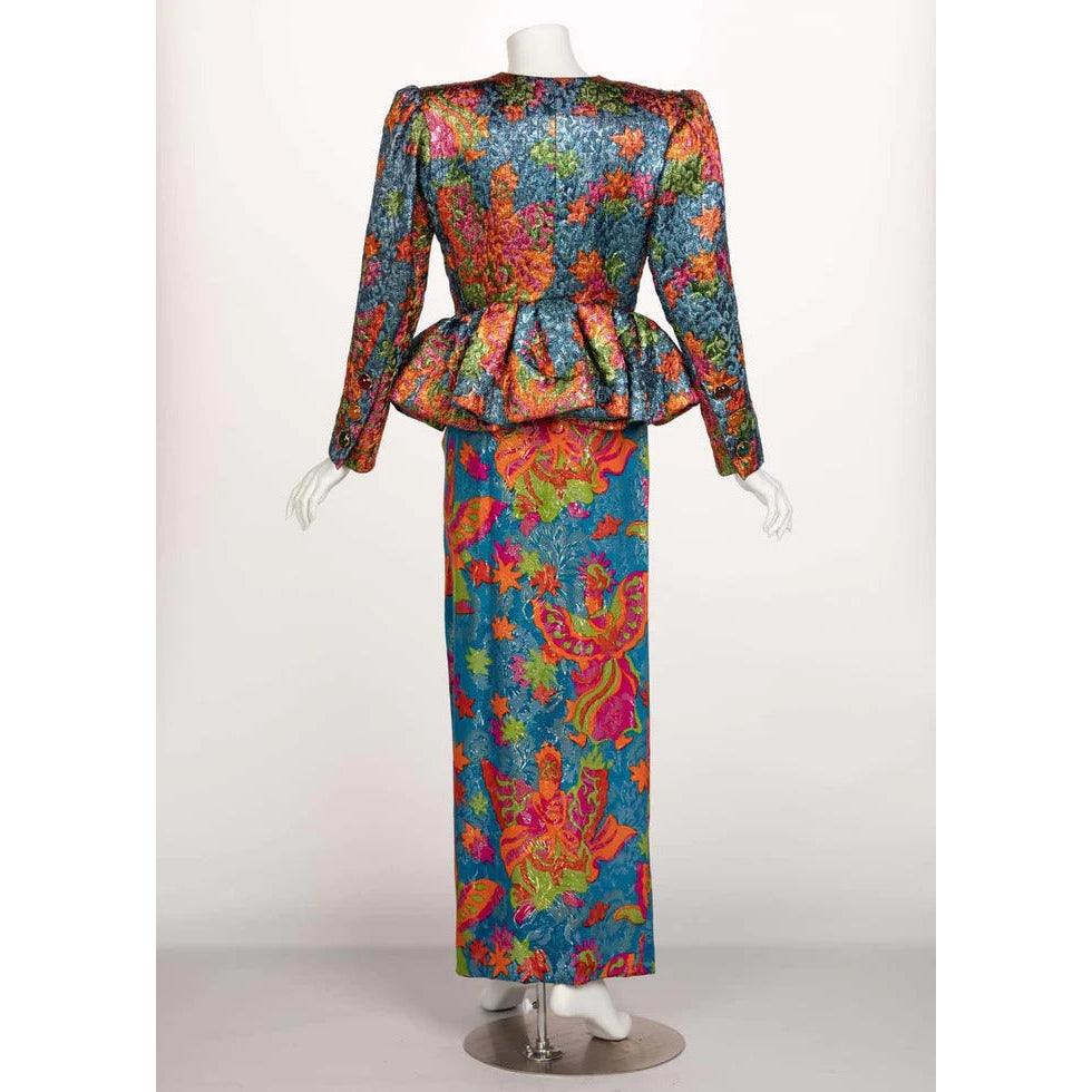YVES SAINT LAURENT Silk Brocade Jacket Butterfly Skirt Ensemble Runway, 1989 - theREMODA