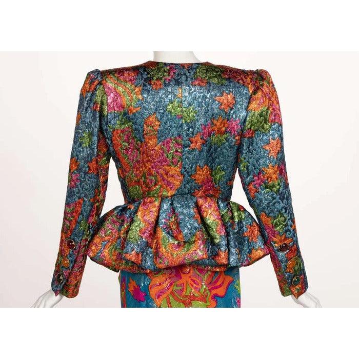 YVES SAINT LAURENT Silk Brocade Jacket Butterfly Skirt Ensemble Runway, 1989 - theREMODA