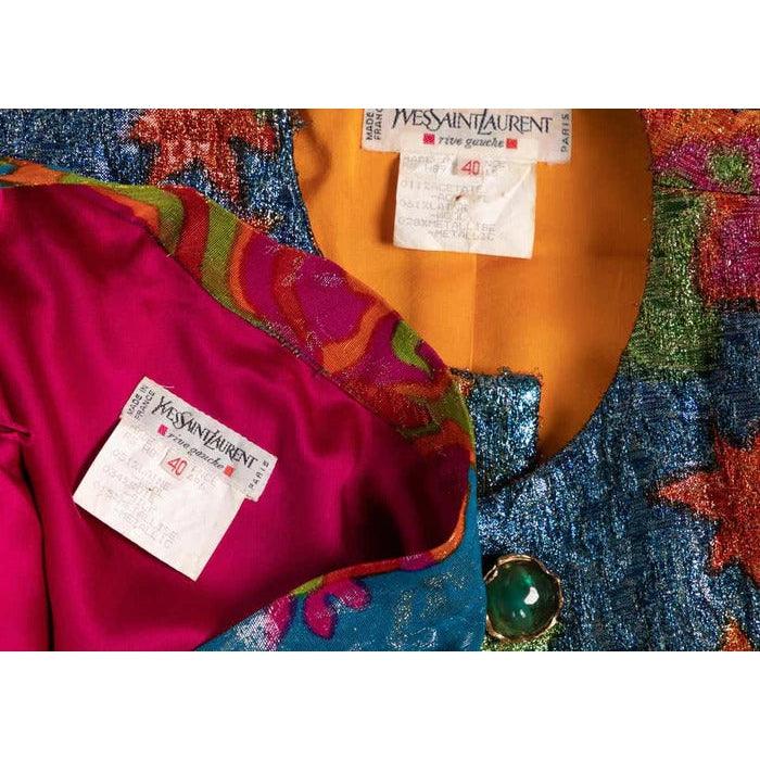 YVES SAINT LAURENT Silk Brocade Jacket Butterfly Skirt Ensemble Runway, 1989 - theREMODA