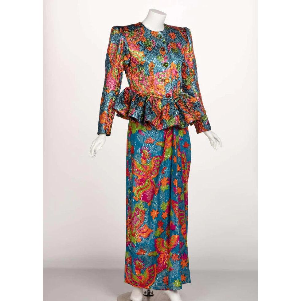 YVES SAINT LAURENT Silk Brocade Jacket Butterfly Skirt Ensemble Runway, 1989 - theREMODA