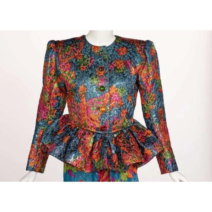 YVES SAINT LAURENT Silk Brocade Jacket Butterfly Skirt Ensemble Runway, 1989 - theREMODA