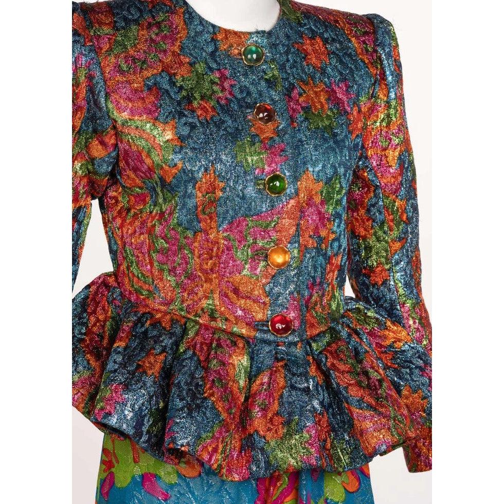 YVES SAINT LAURENT Silk Brocade Jacket Butterfly Skirt Ensemble Runway, 1989 - theREMODA