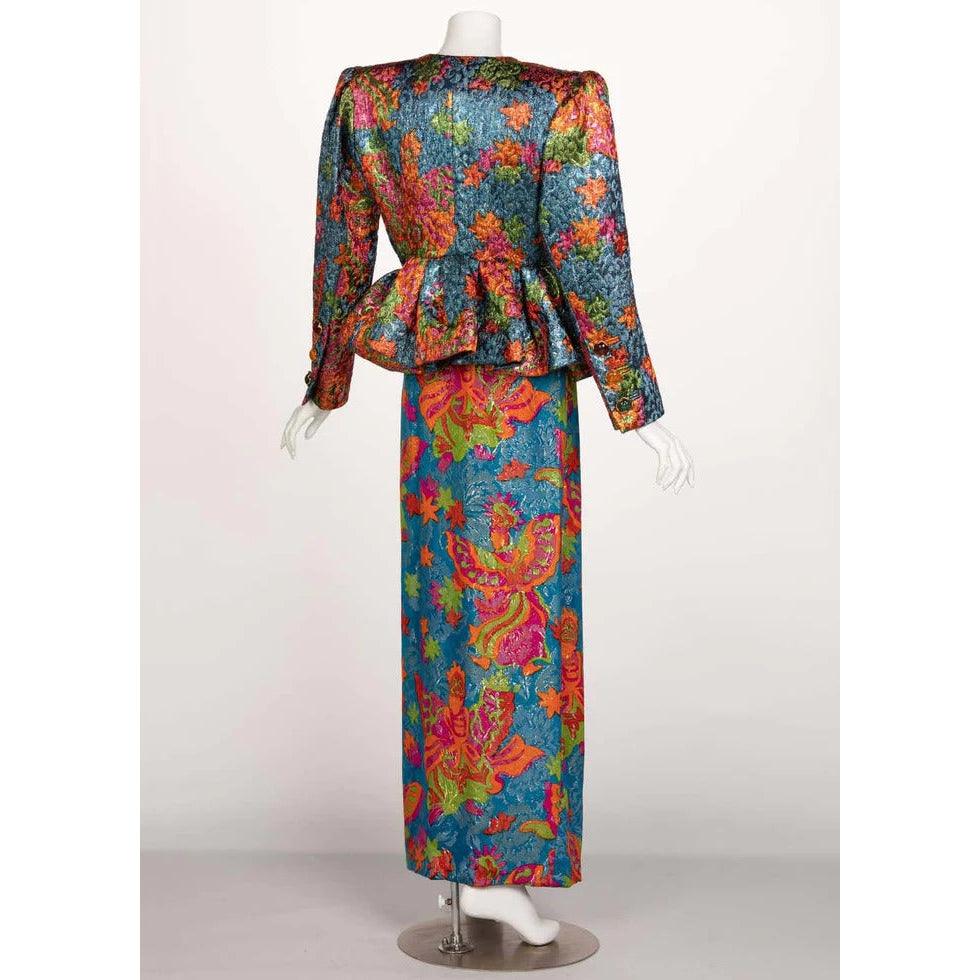 YVES SAINT LAURENT Silk Brocade Jacket Butterfly Skirt Ensemble Runway, 1989 - theREMODA