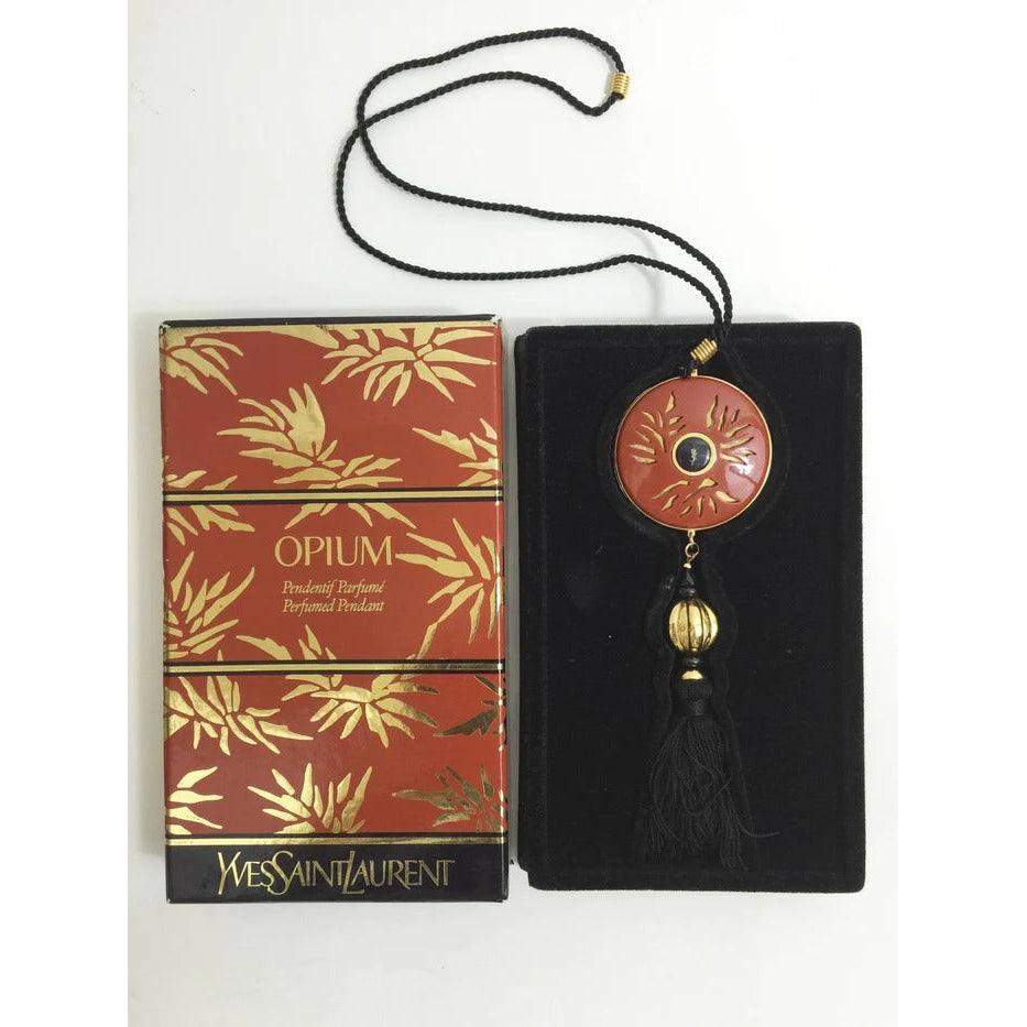 YVES SAINT LAURENT Vintage Opium Pendant & Gold Bead Black Tassel Necklace - theREMODA