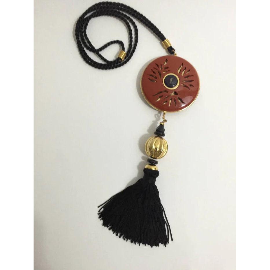 YVES SAINT LAURENT Vintage Opium Pendant & Gold Bead Black Tassel Necklace - theREMODA