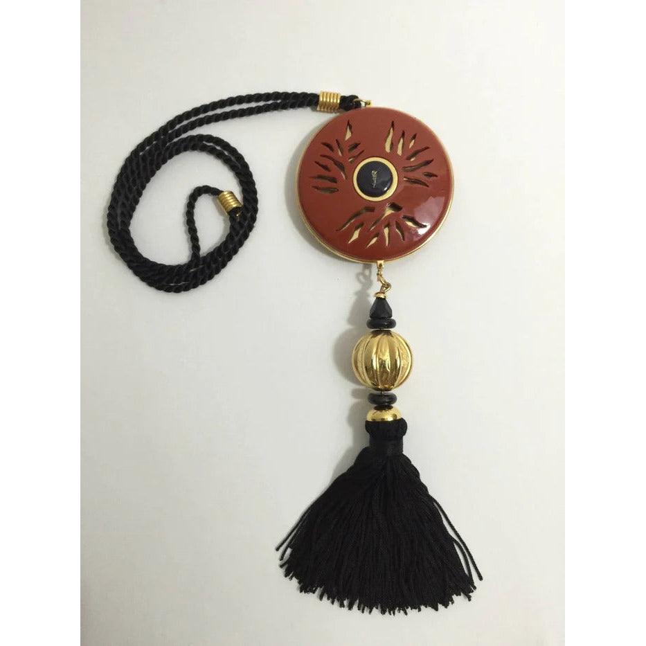 YVES SAINT LAURENT Vintage Opium Pendant & Gold Bead Black Tassel Necklace - theREMODA