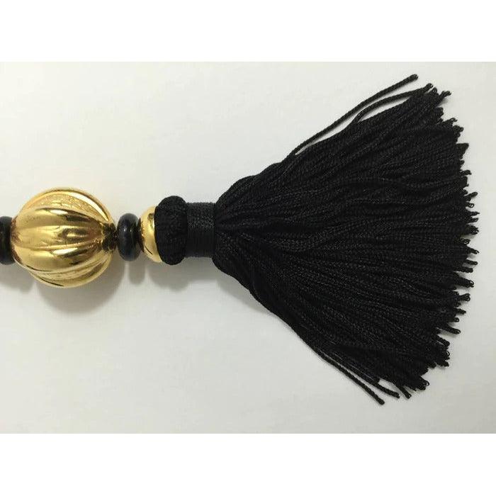 YVES SAINT LAURENT Vintage Opium Pendant & Gold Bead Black Tassel Necklace - theREMODA