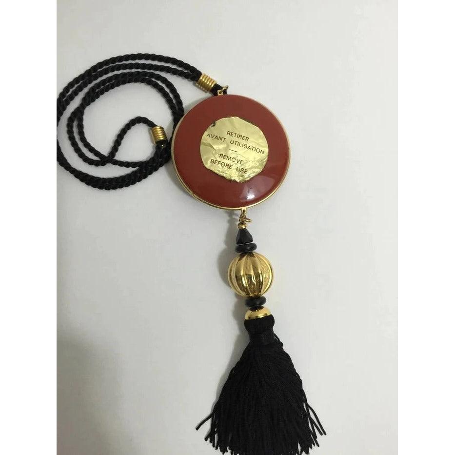 YVES SAINT LAURENT Vintage Opium Pendant & Gold Bead Black Tassel Necklace - theREMODA