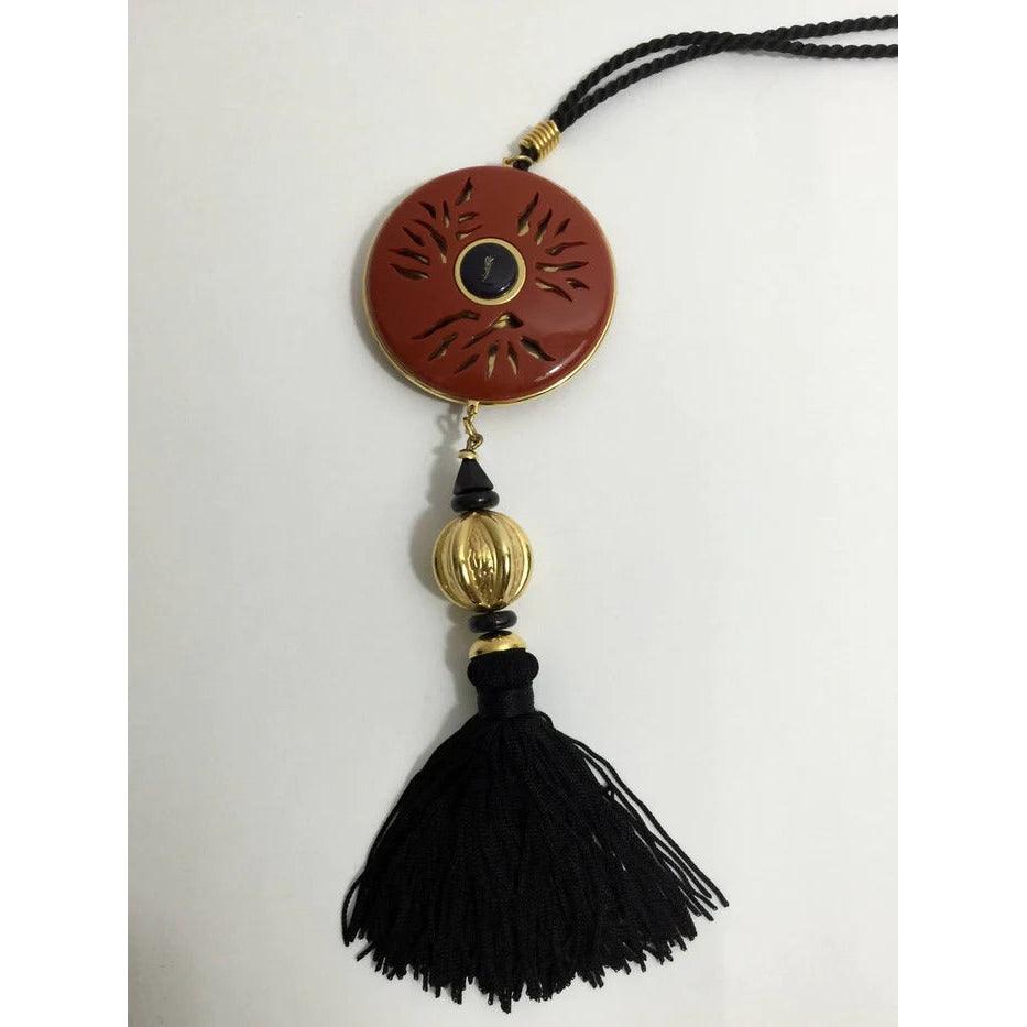 YVES SAINT LAURENT Vintage Opium Pendant & Gold Bead Black Tassel Necklace - theREMODA
