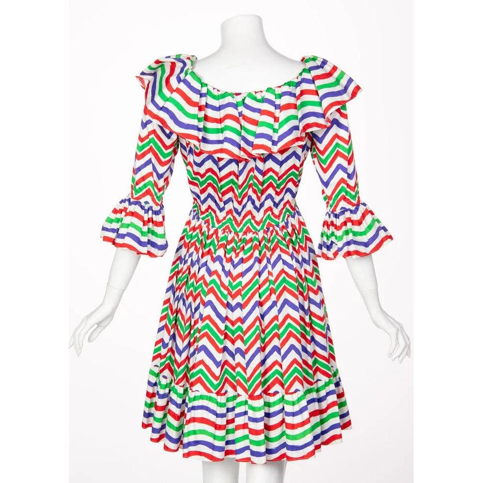 YVES SAINT LAURENT Ysl Cotton Print Flamenco Dress, 1980s - theREMODA