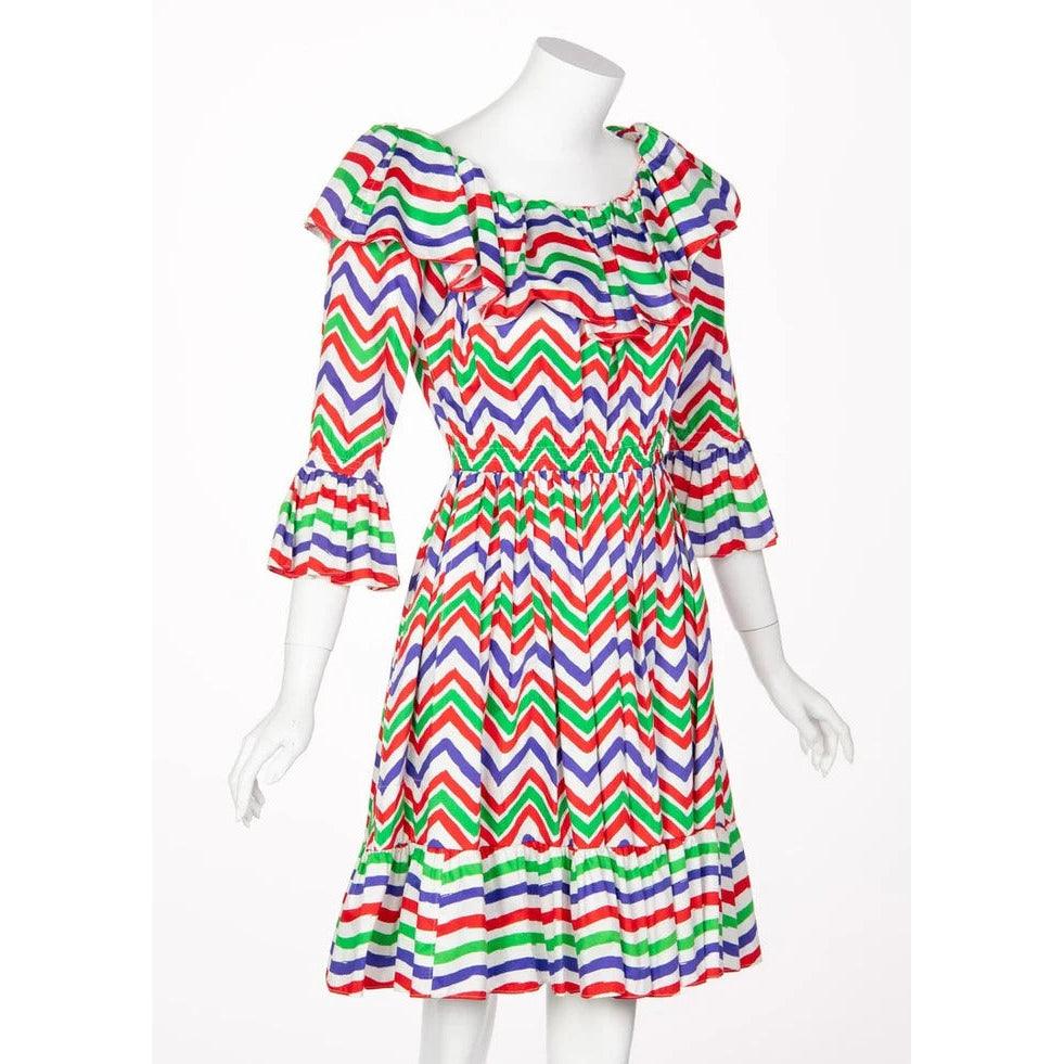 YVES SAINT LAURENT Ysl Cotton Print Flamenco Dress, 1980s - theREMODA