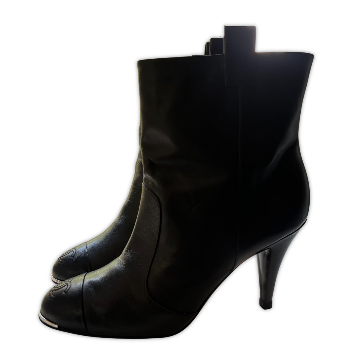 CHANEL Black Leather Boots | Size 38.5