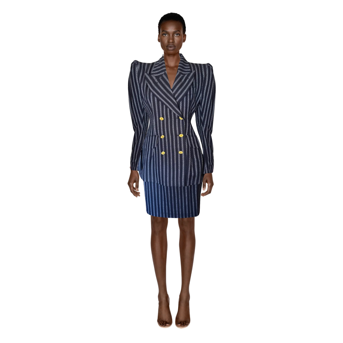 VIVIENNE WESTWOOD Navy Striped Skirt Suit | Size GB 12