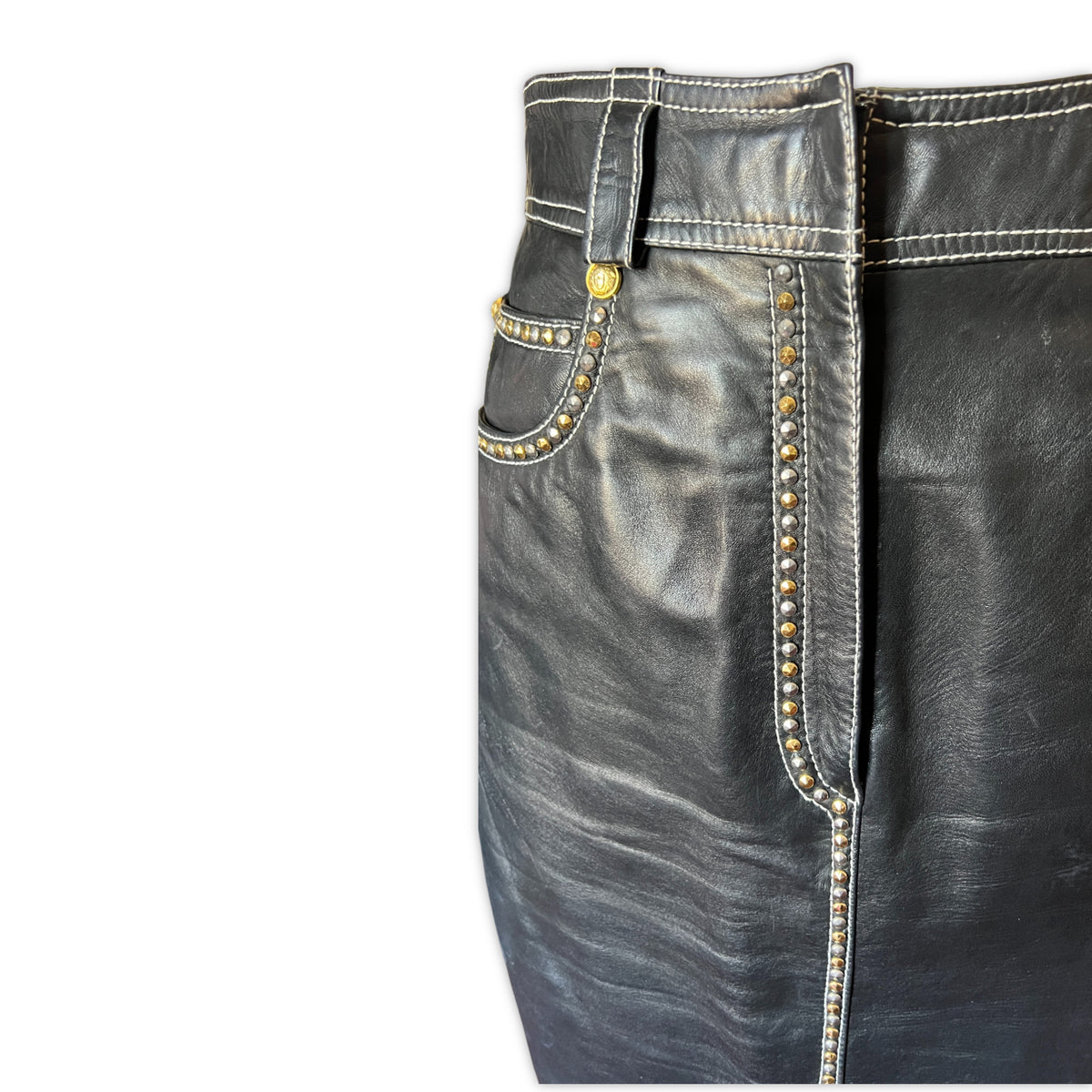 VERSACE Leather Midi Skirt | Size 38