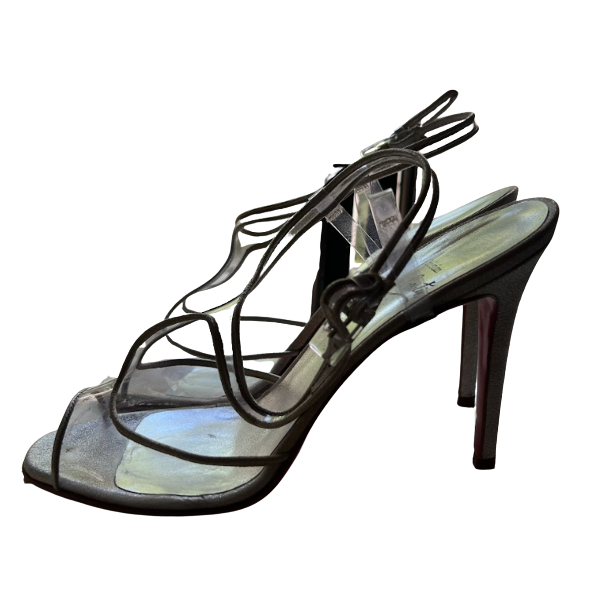 CHRISTIAN LOUBOUTIN Silver Strappy Sheer Heels | Size 38.5