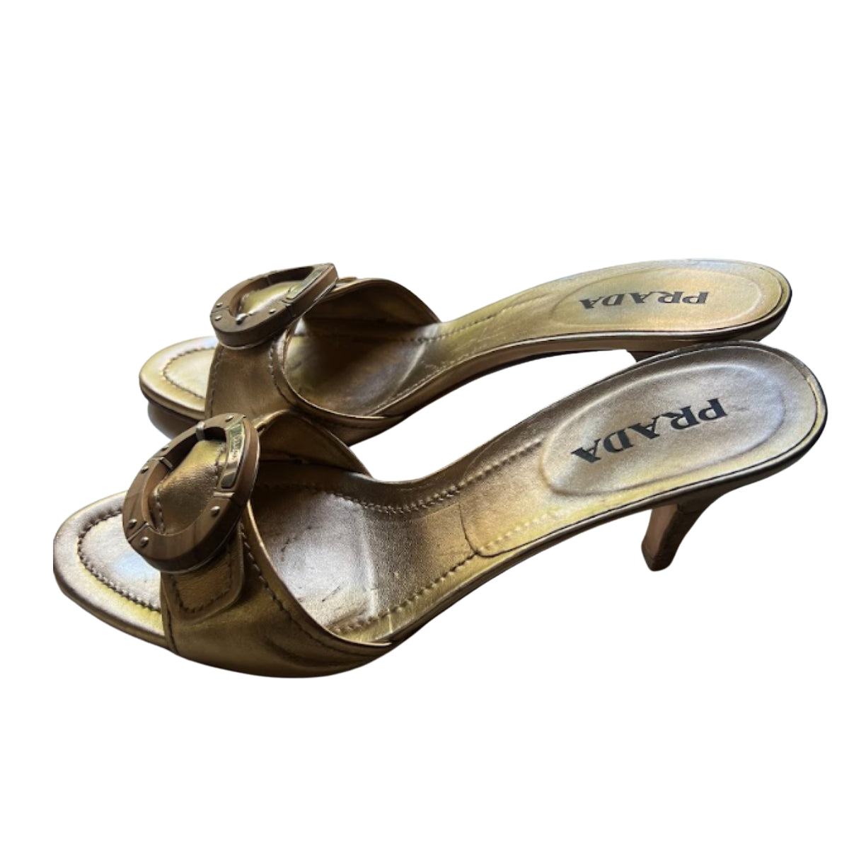 PRADA Gold Strapless Heels | Size 38.5
