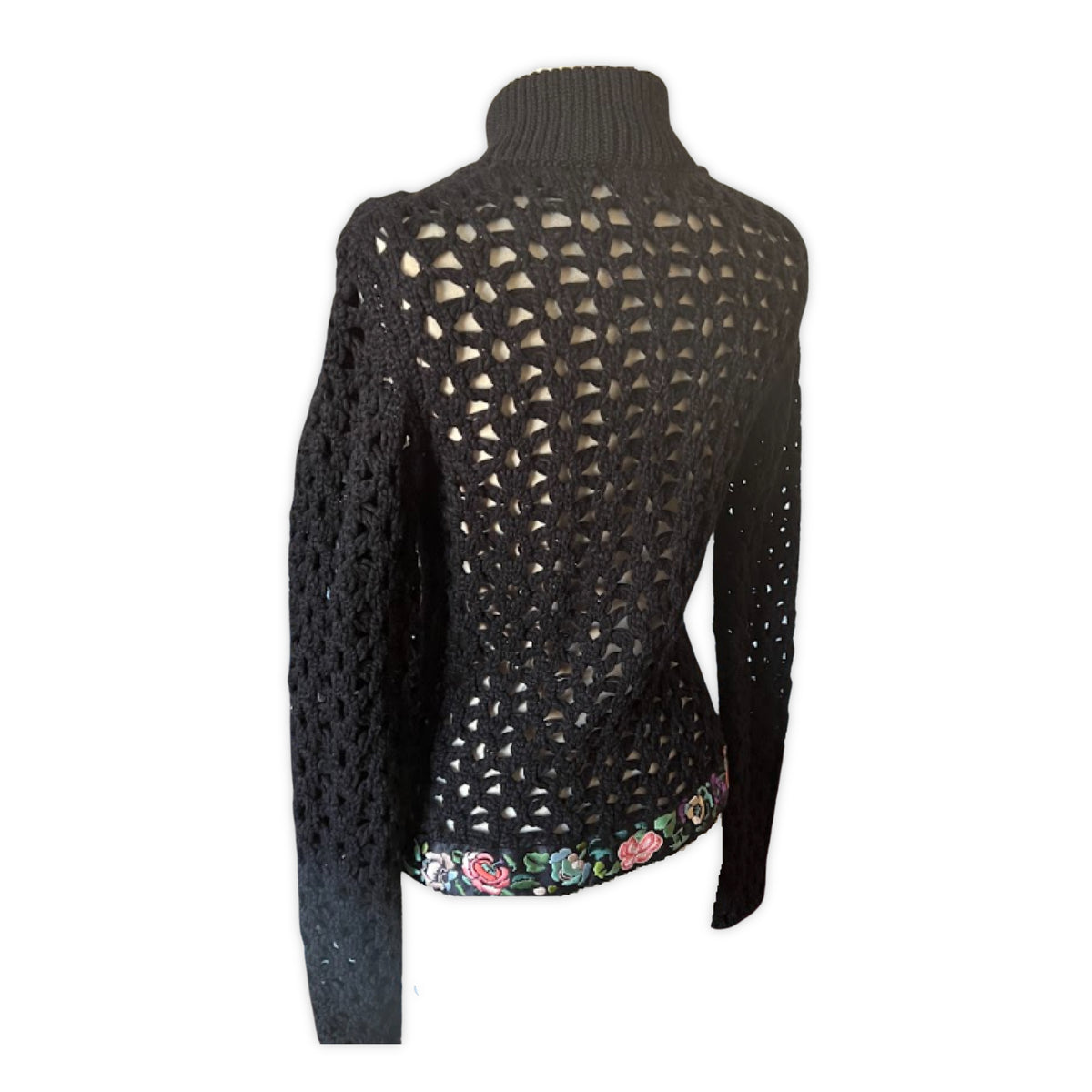 GALLIANO Black Knit Floral Sweater | Size 42FR