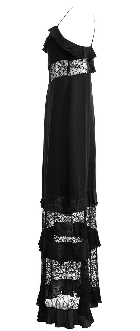 CHANEL Silk Long Black Dress with Chantilly Camelia Lace FR36 (Collection 95C)