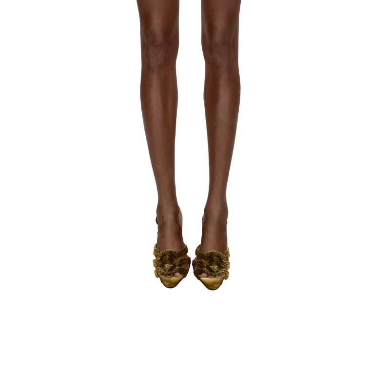 CHRISTIAN LOUBOUTIN Gold Braided Heels | Size 38.5