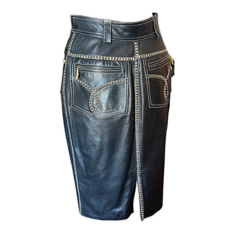 VERSACE Leather Midi Skirt | Size 38