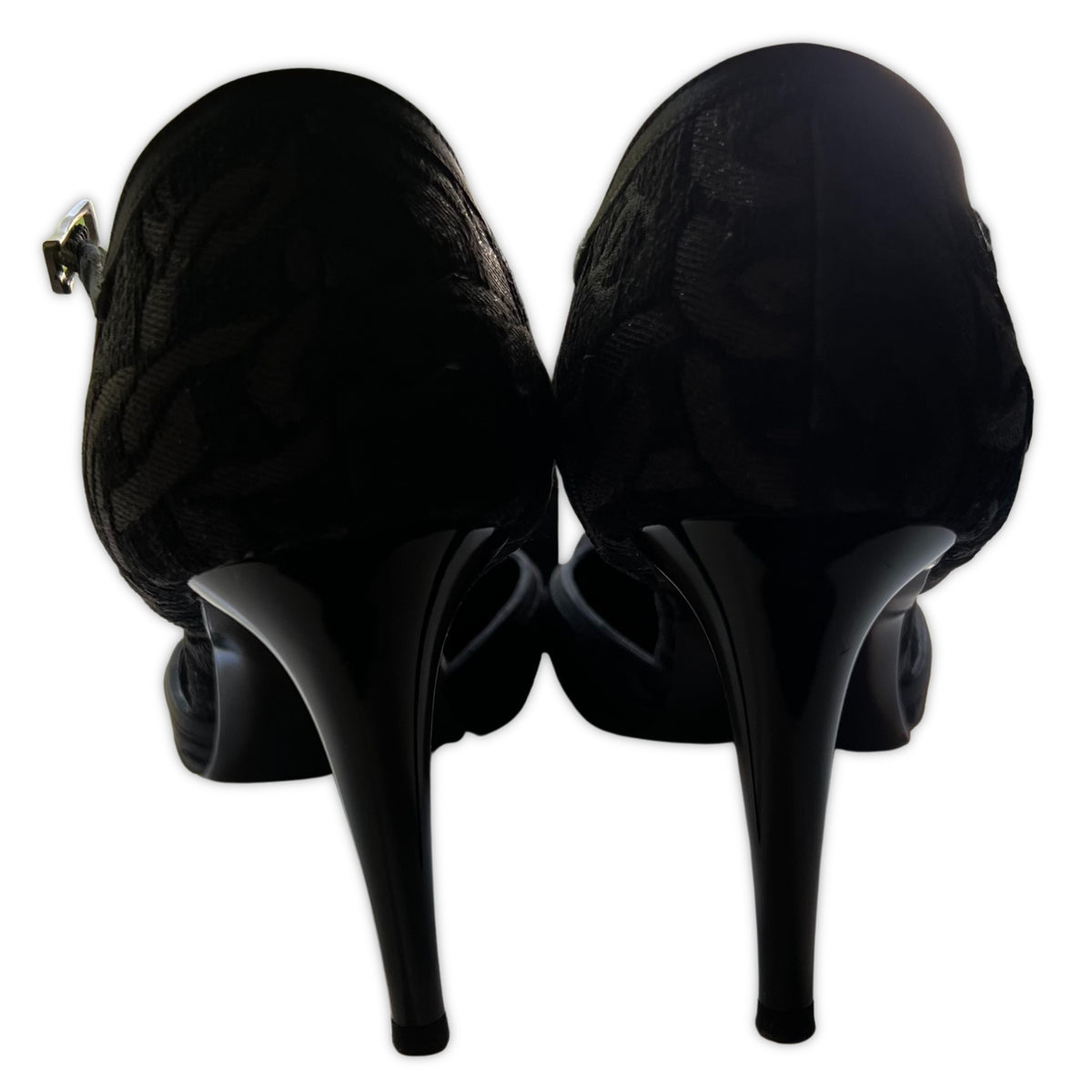 CHANEL Black Florette Detail Heels | Size 38.5