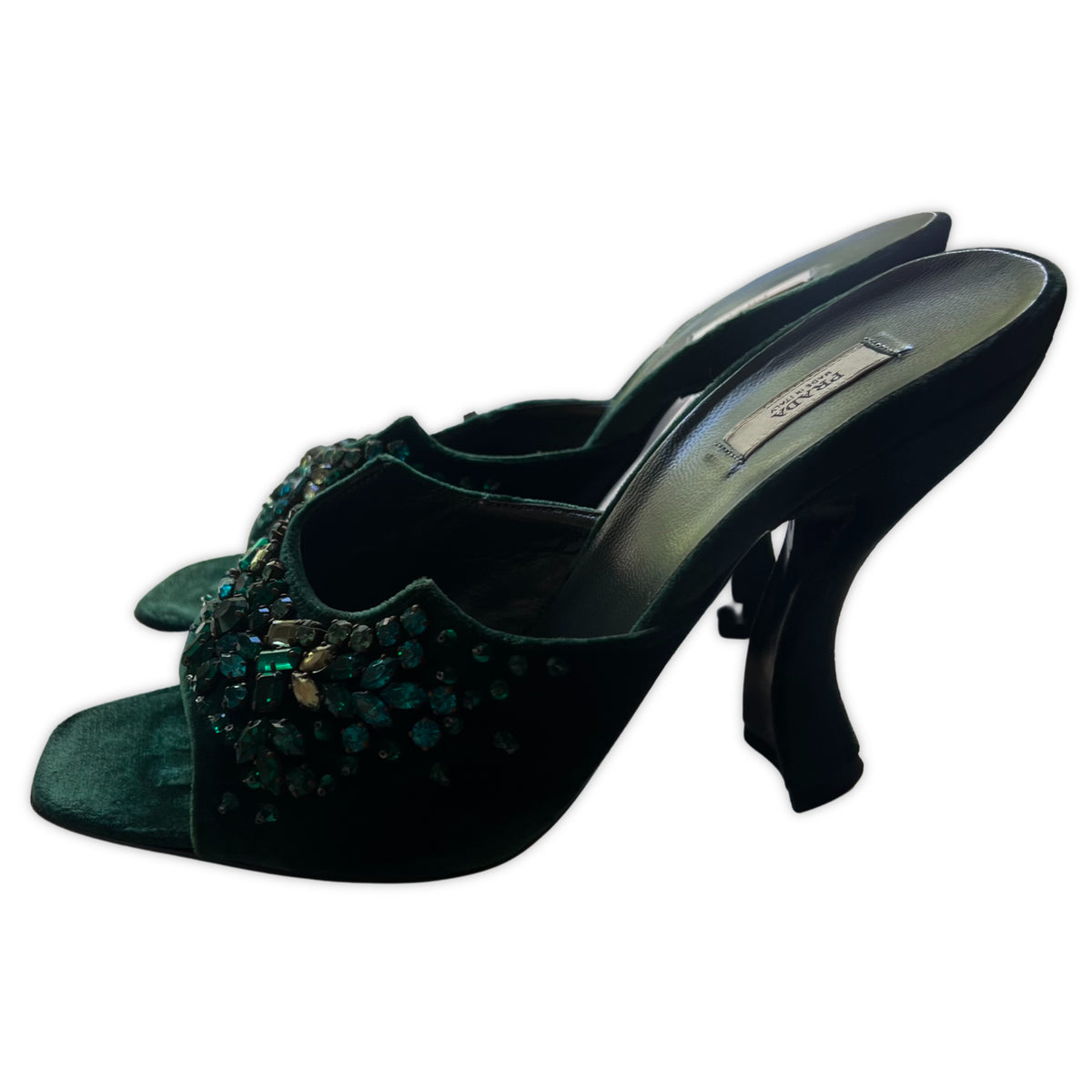 PRADA Emerald Beaded Heels | Size 38.5