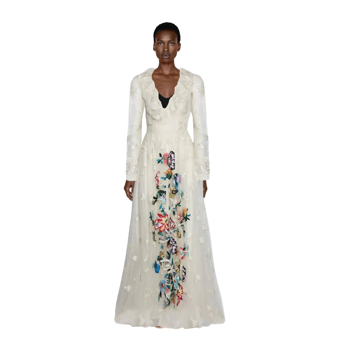 VALENTINO White Embroidered Evening Gown | Size US 12 - IT 48