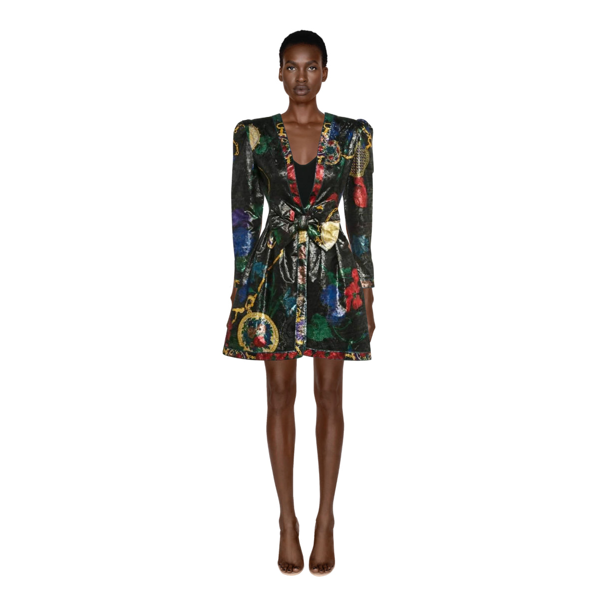 Leonard Paris Metallic Floral Silk Evening Dress Jacket | XS