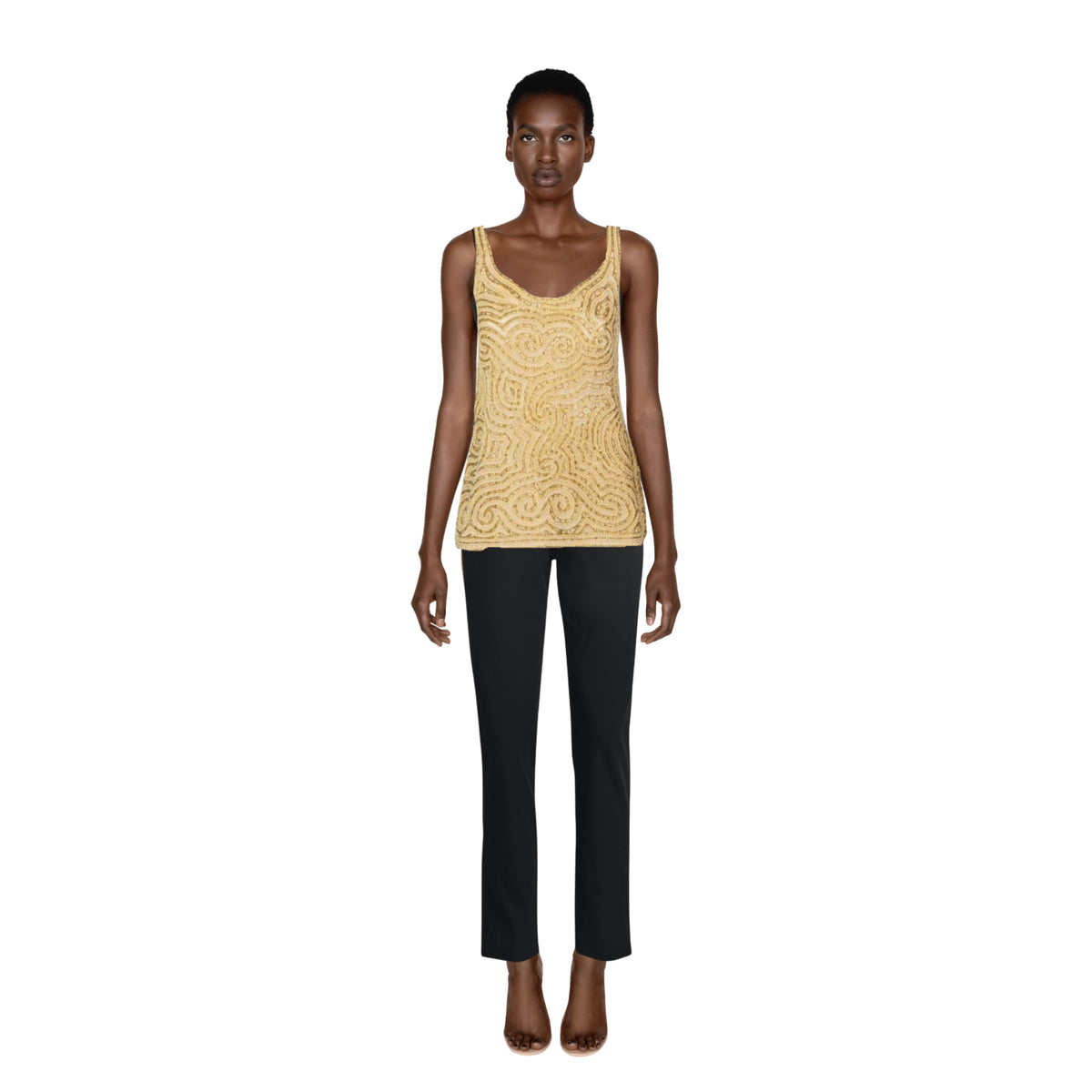 HALSTON 1970’s Gold Beaded & Pearl Organza Tunic Top | Size S/M