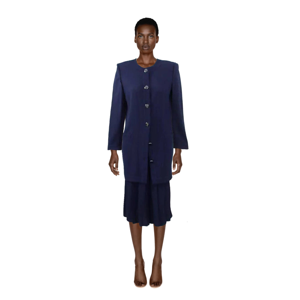 CHLOE Navy Blue Wool Crepe Jacket and Pleated Culottes & Gaucho Pants Ensemble | Size S/M