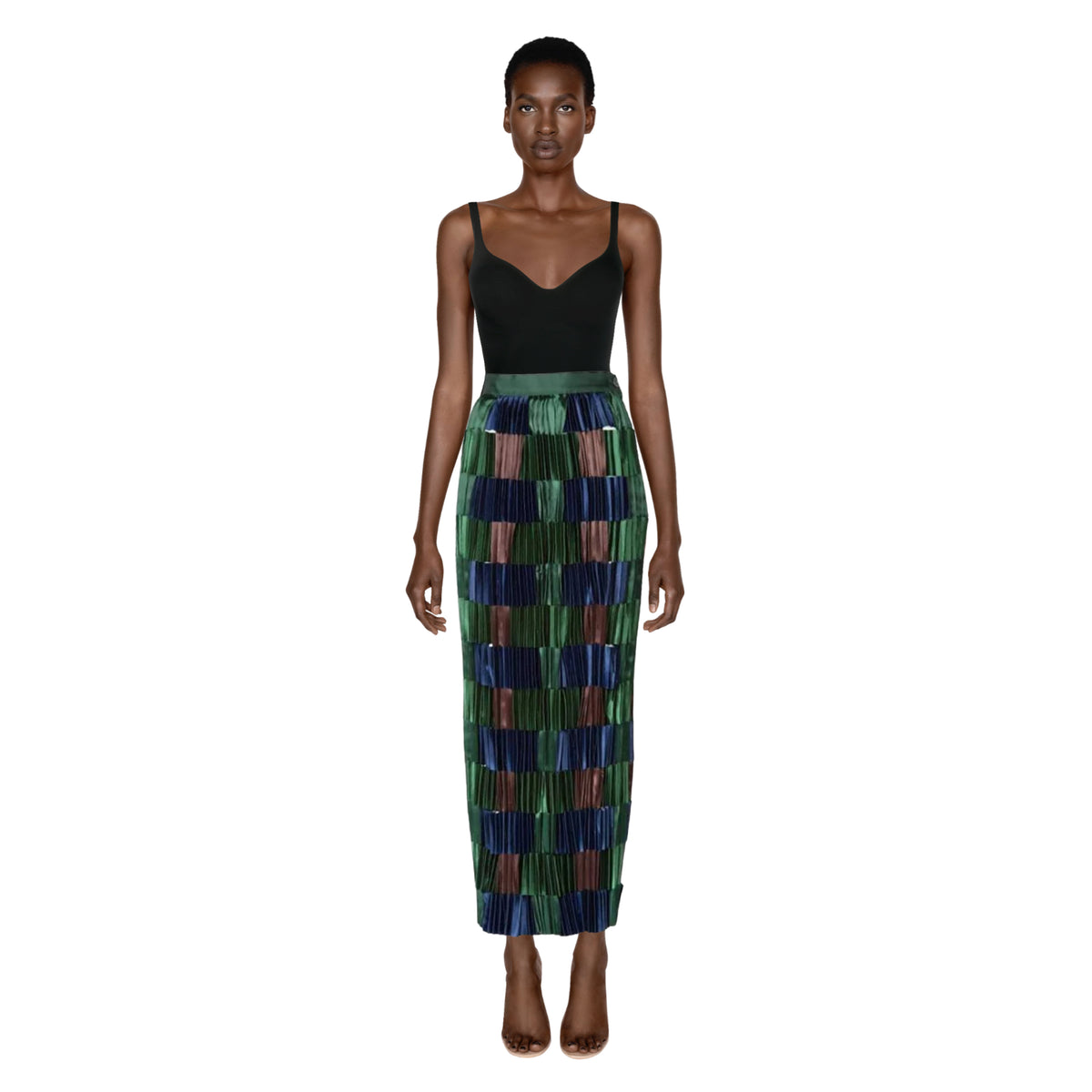 ISSEY MIYAKE Green & Blue Pleated Satin Ribbon Skirt | Size M