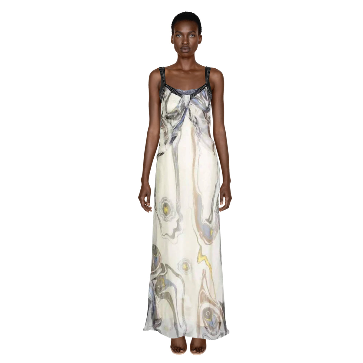 NINA RICCI Sleeveless Swirl Print Silk Maxi Dress | US 4/6 - EU 38