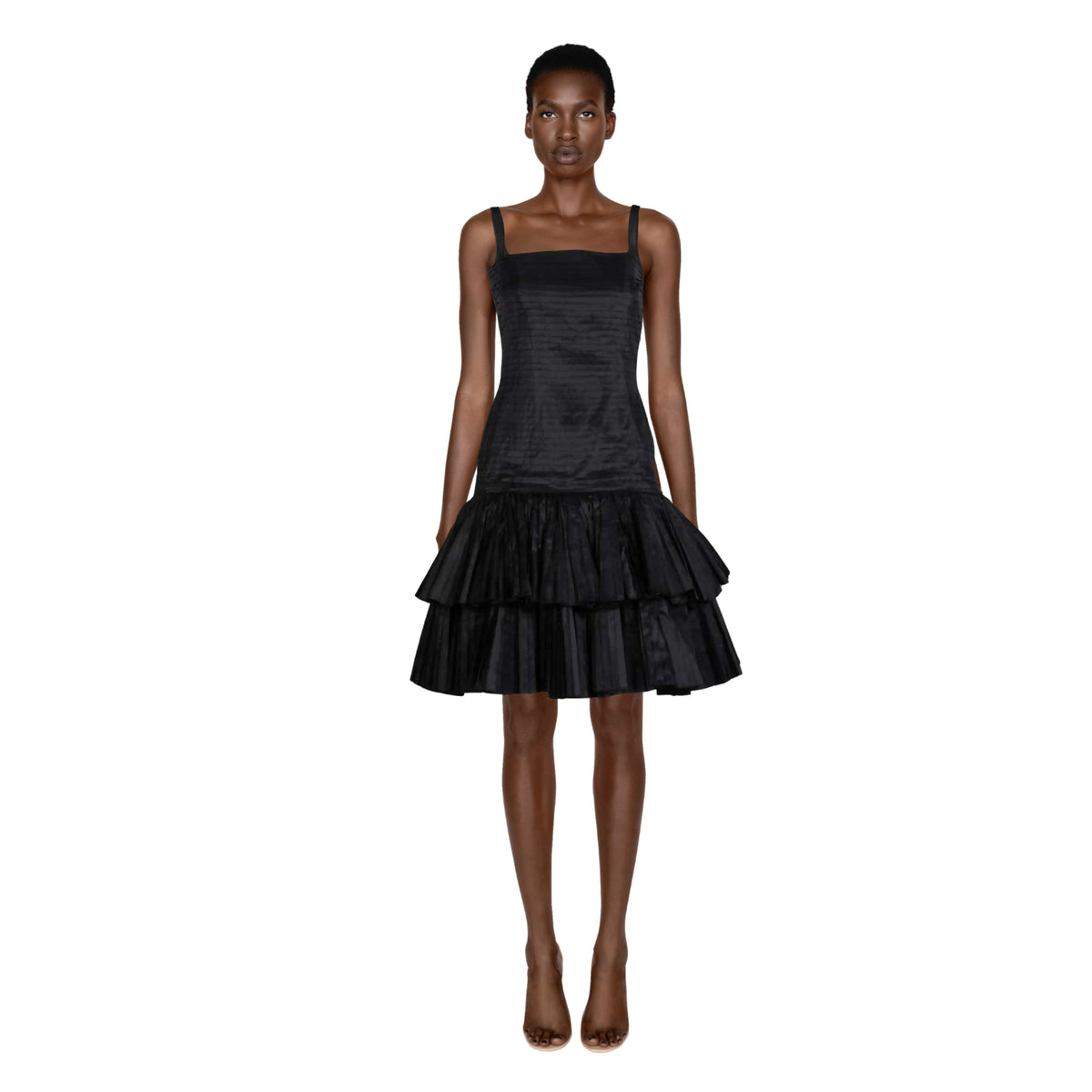 OSCAR DE LA RENTA Pleated Black Silk Taffeta Dress | Size S/M
